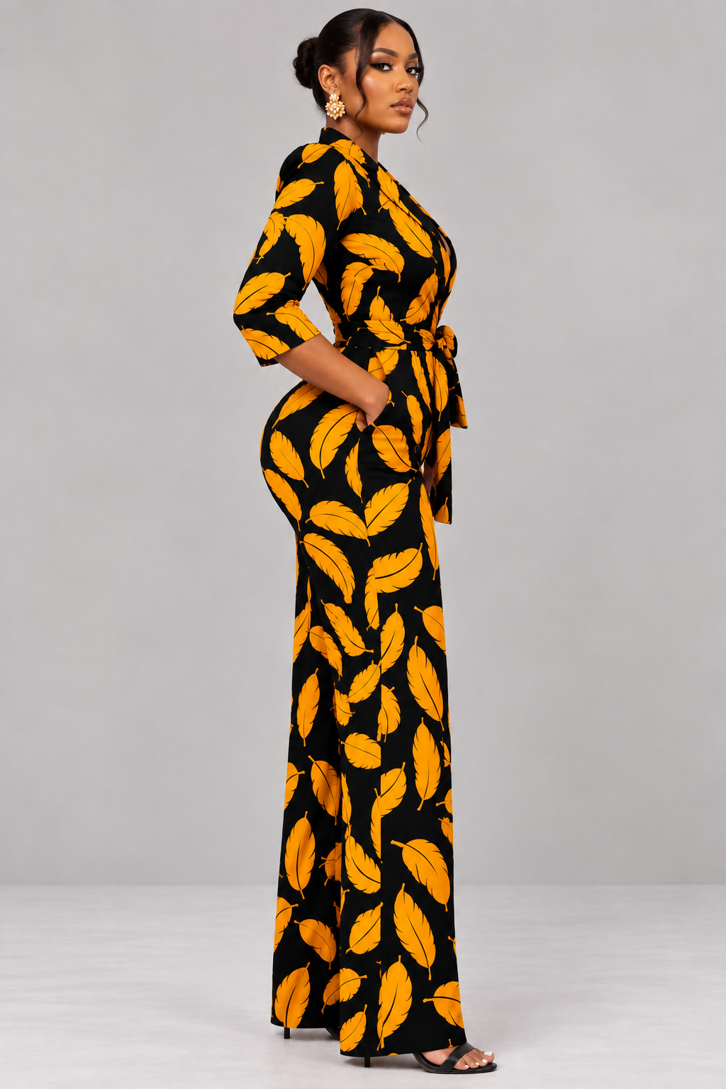 Anita Ankara Jumpsuit | Black and Yellow African Print