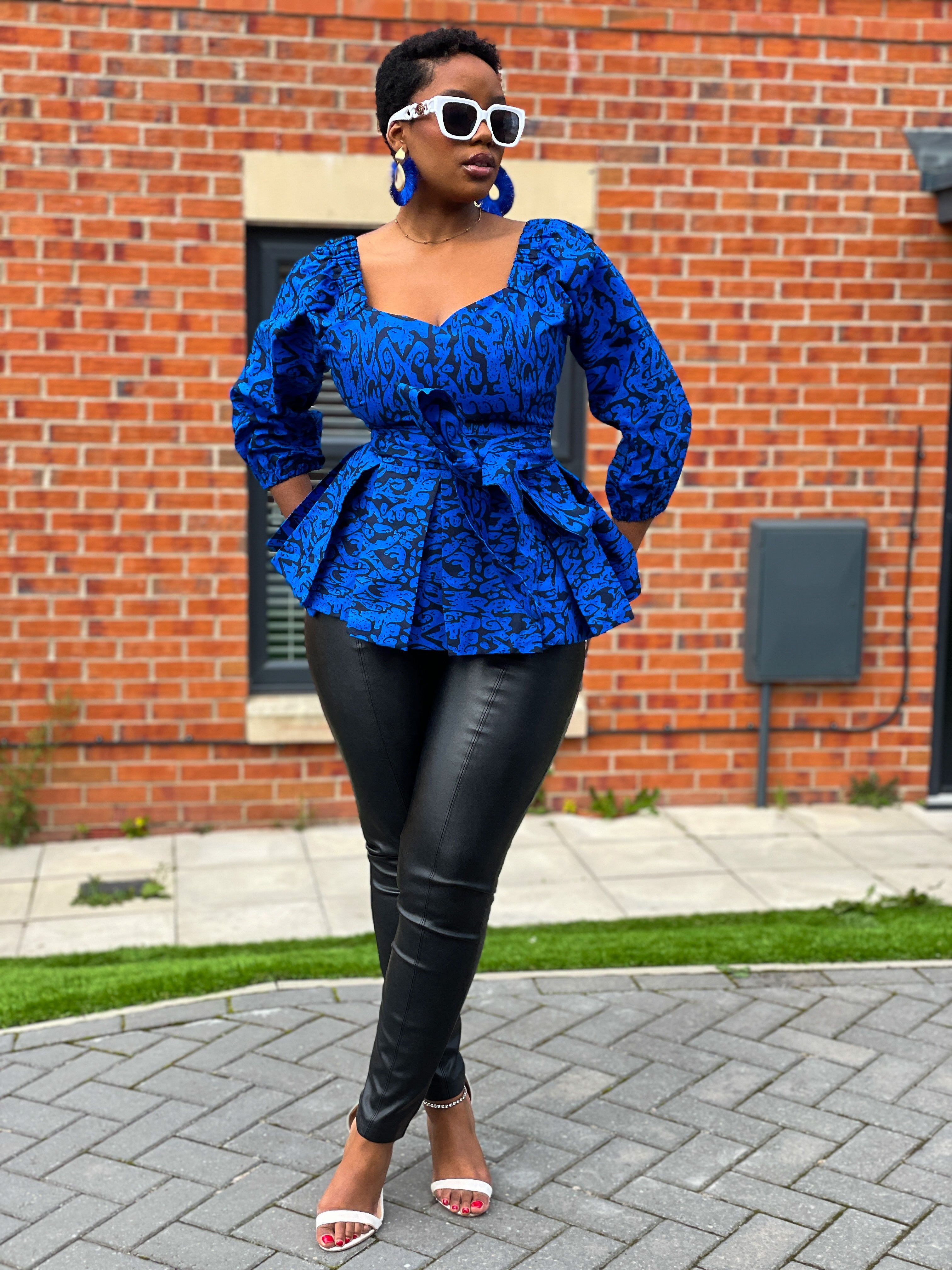 Charlie Ankara Peplum Top | Blue African Print – M.A.DKollection