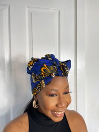 Tamara Blue and Yellow Ankara Headwrap/Scarf