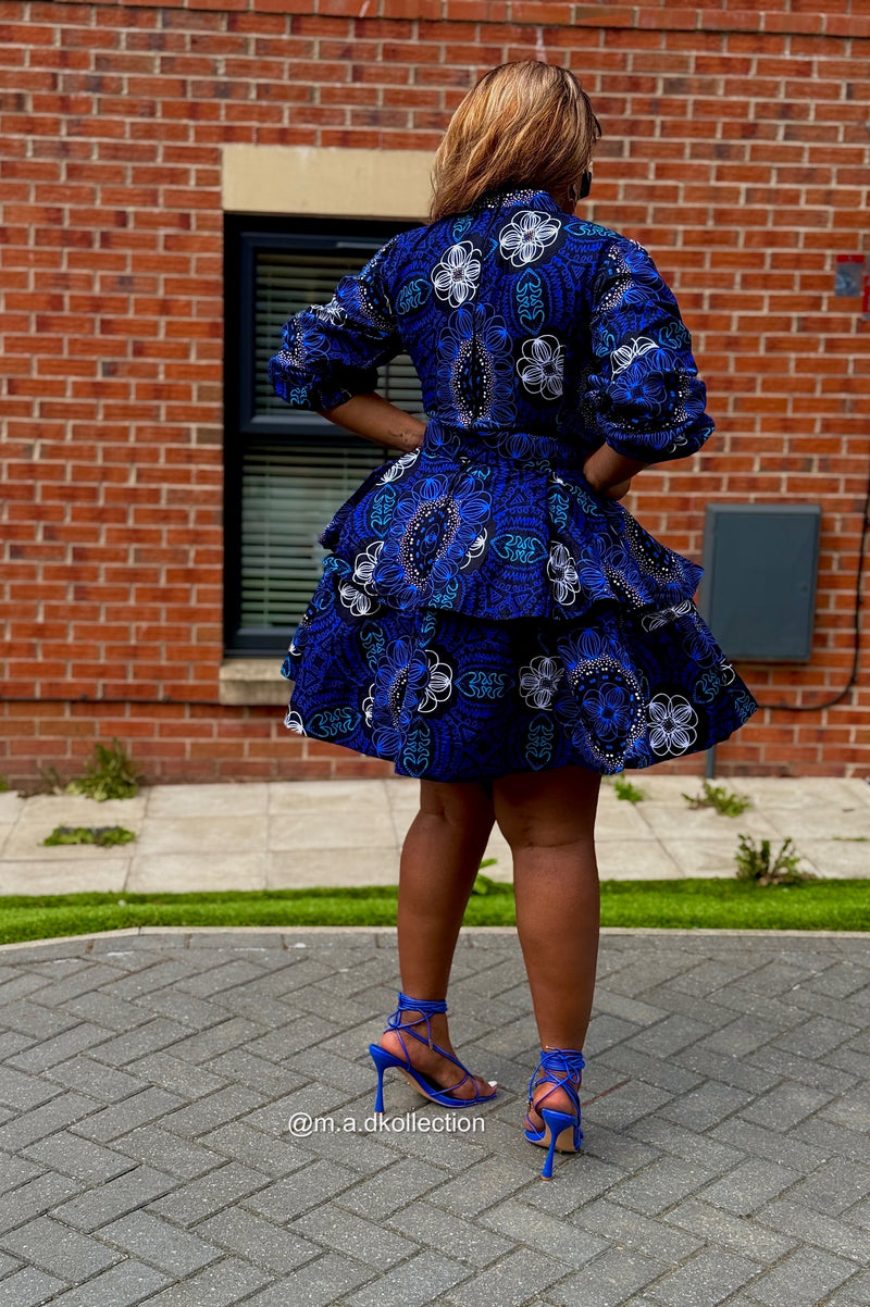 Eliyah Ankara Short flare Dress | Blue African Print