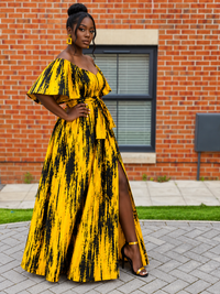 Chika Ankara Off Shoulder Maxi Dress | Yellow and Black