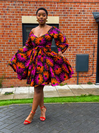 Billie Ankara Midi Dress | Pink and Orange African Print