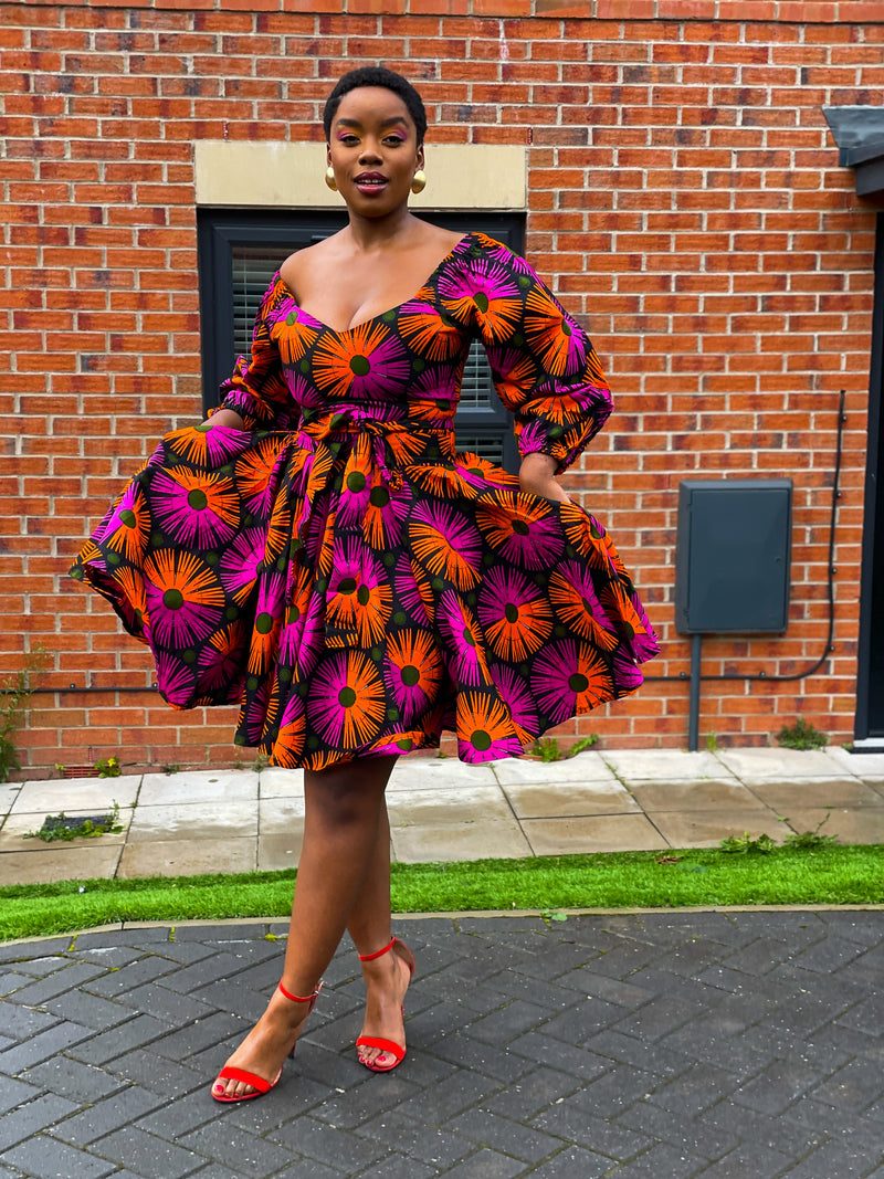 Billie Ankara Midi Dress | Pink and Orange African Print