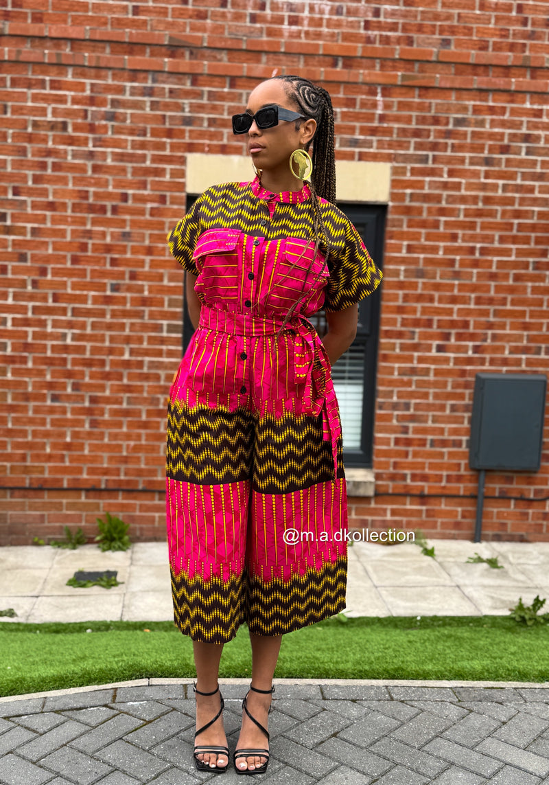 Keyshia Ankara Culotte Jumpsuit | Pink African Print Cropped Jumpsuit