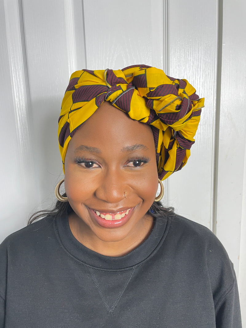 Abby Ankara Headwrap/Scarf |Yellow and Brown African Print