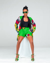Eliana Ankara High Waisted Shorts | Green African Print