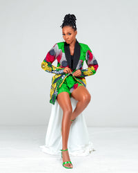 Eliana Ankara High Waisted Shorts | Green African Print