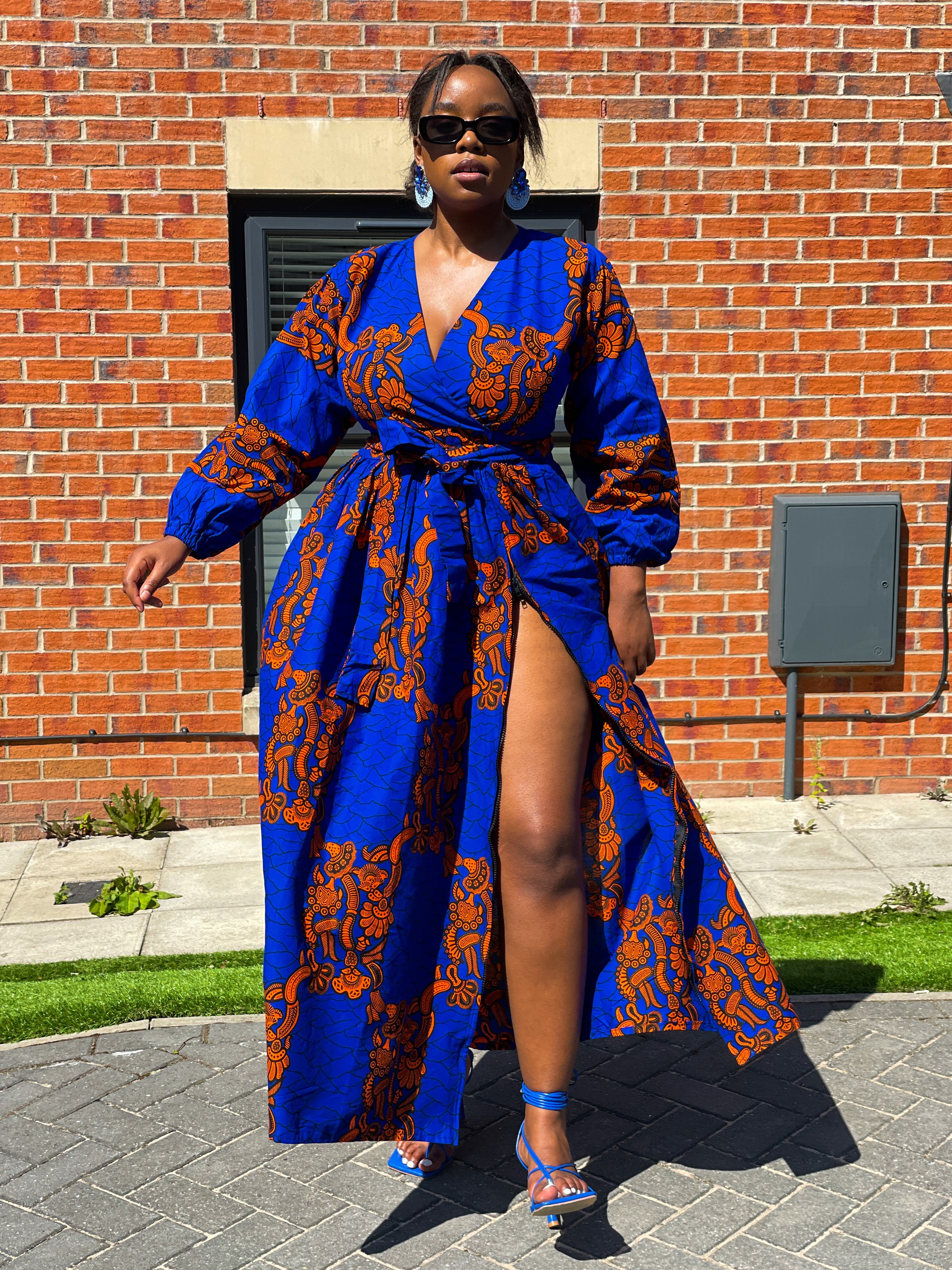 Bekky Ankara Maxi Dress Blue and Orange African Print –