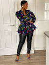 Ciara Ankara Peplum Top | Blue Multicolored African Print