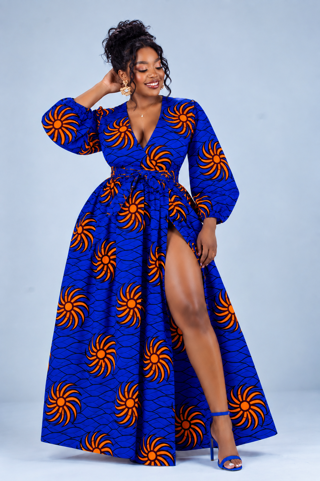Derin Ankara Maxi Dress | Blue and Orange African Print