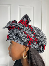 Sandra White and Red Ankara Headwrap/Scarf