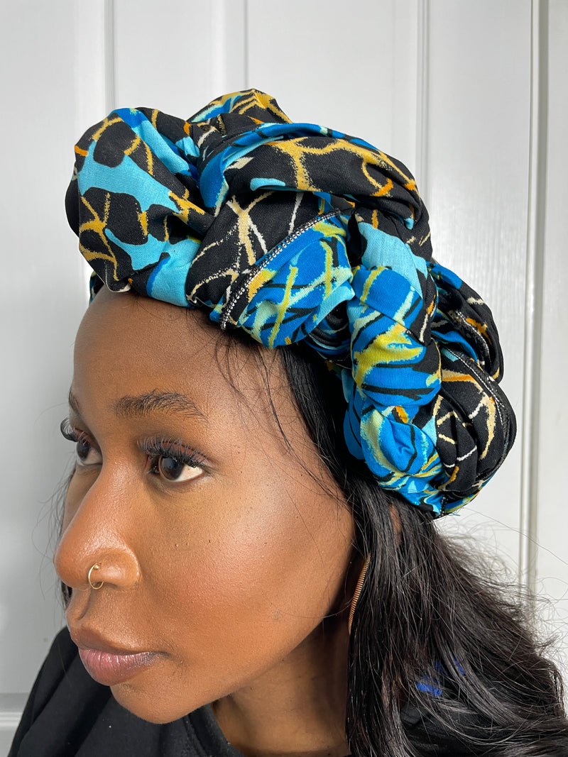 Tatiana Black and Blue Ankara Headwrap/Scarf