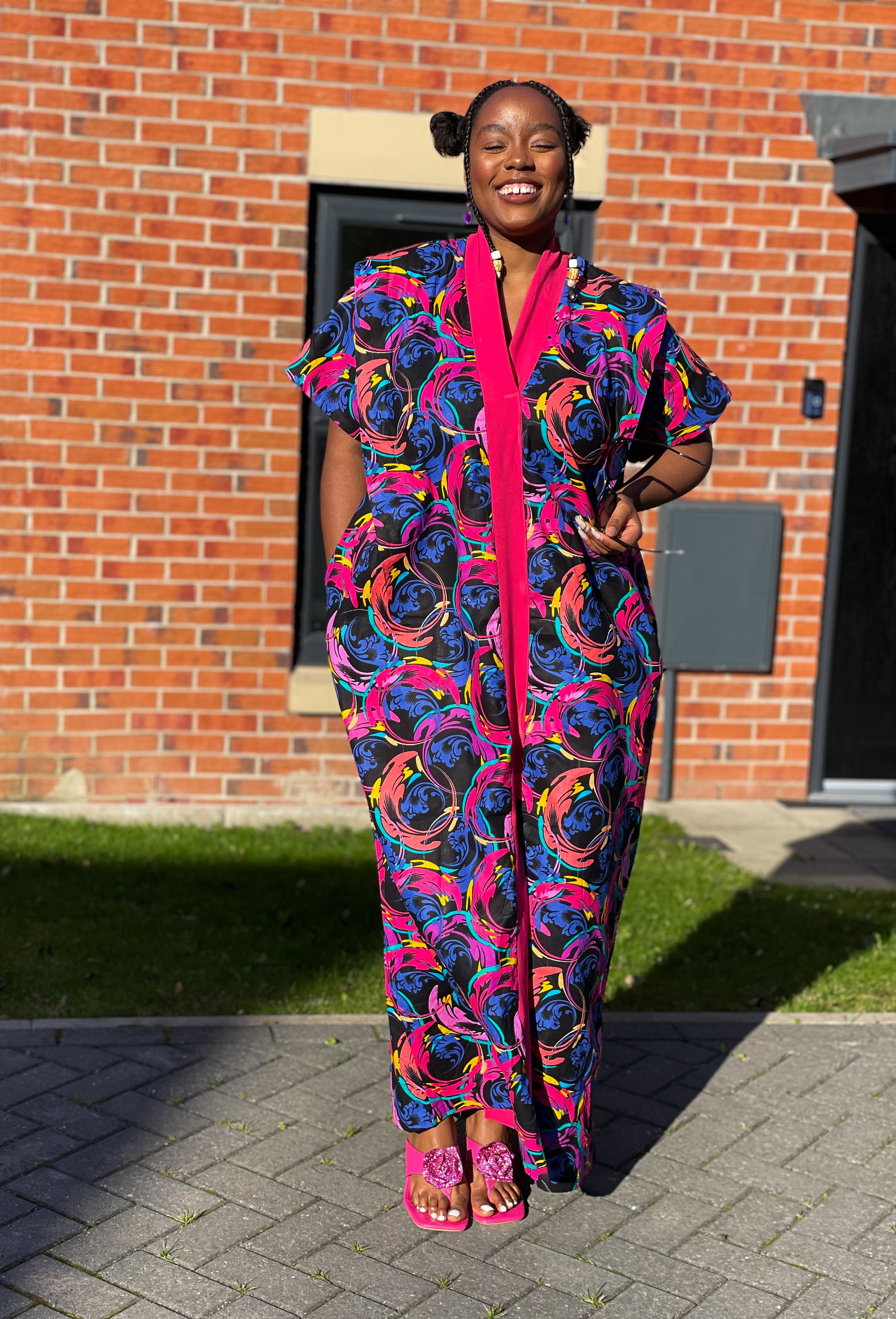 pink bubu dress Women African Print Puffy Sleeve Bubu Maxi Dress