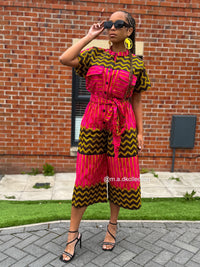 Keyshia Ankara Culotte Jumpsuit | Pink African Print Cropped Jumpsuit