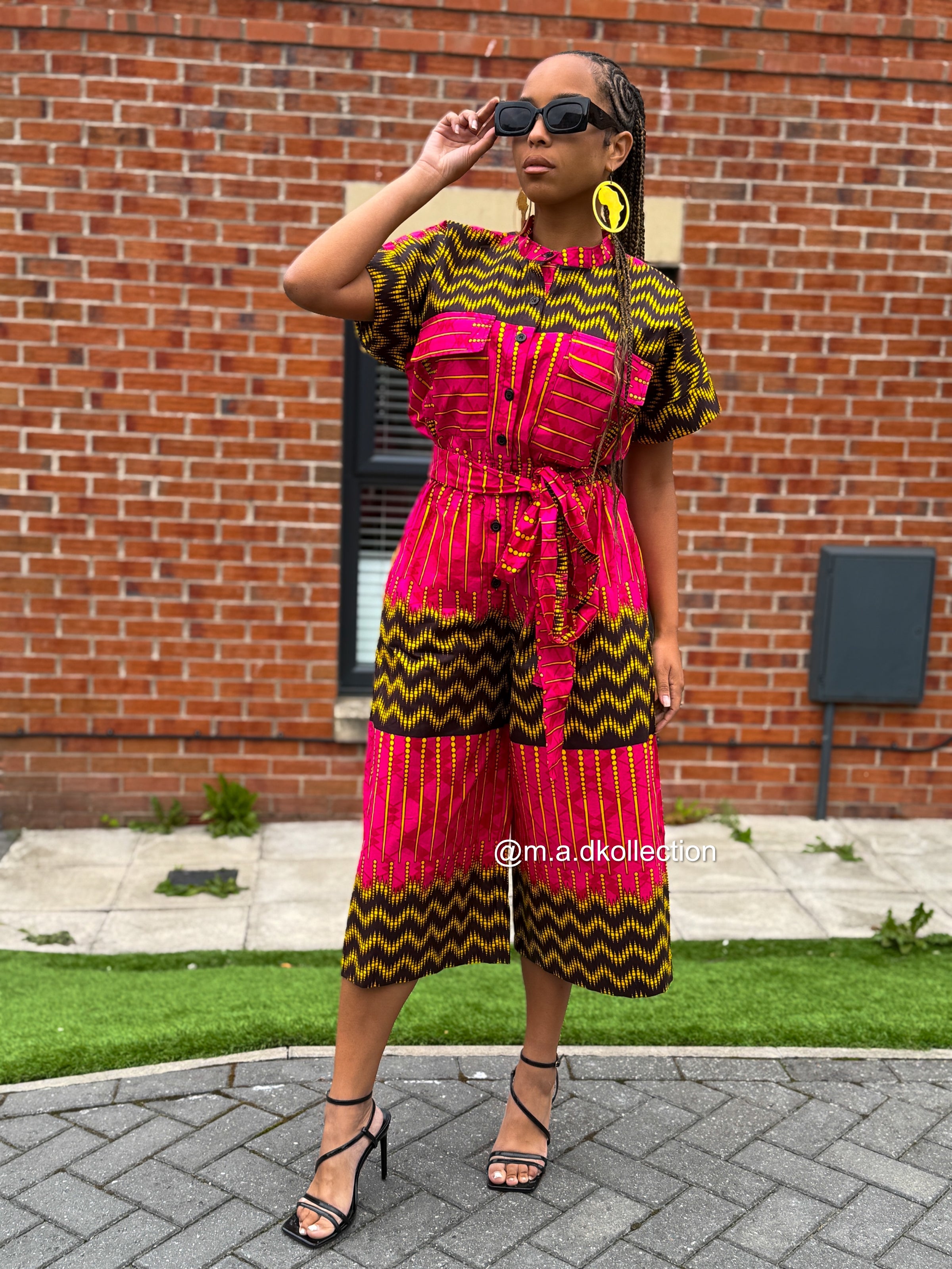 Keyshia Ankara Culotte Jumpsuit | Pink African Print Cropped Jumpsuit