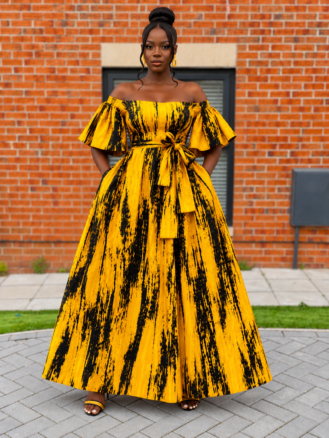 Chika Ankara Off Shoulder Maxi Dress | Yellow and Black