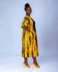 Ella Aso Oke Bubu| yellow and black Print
