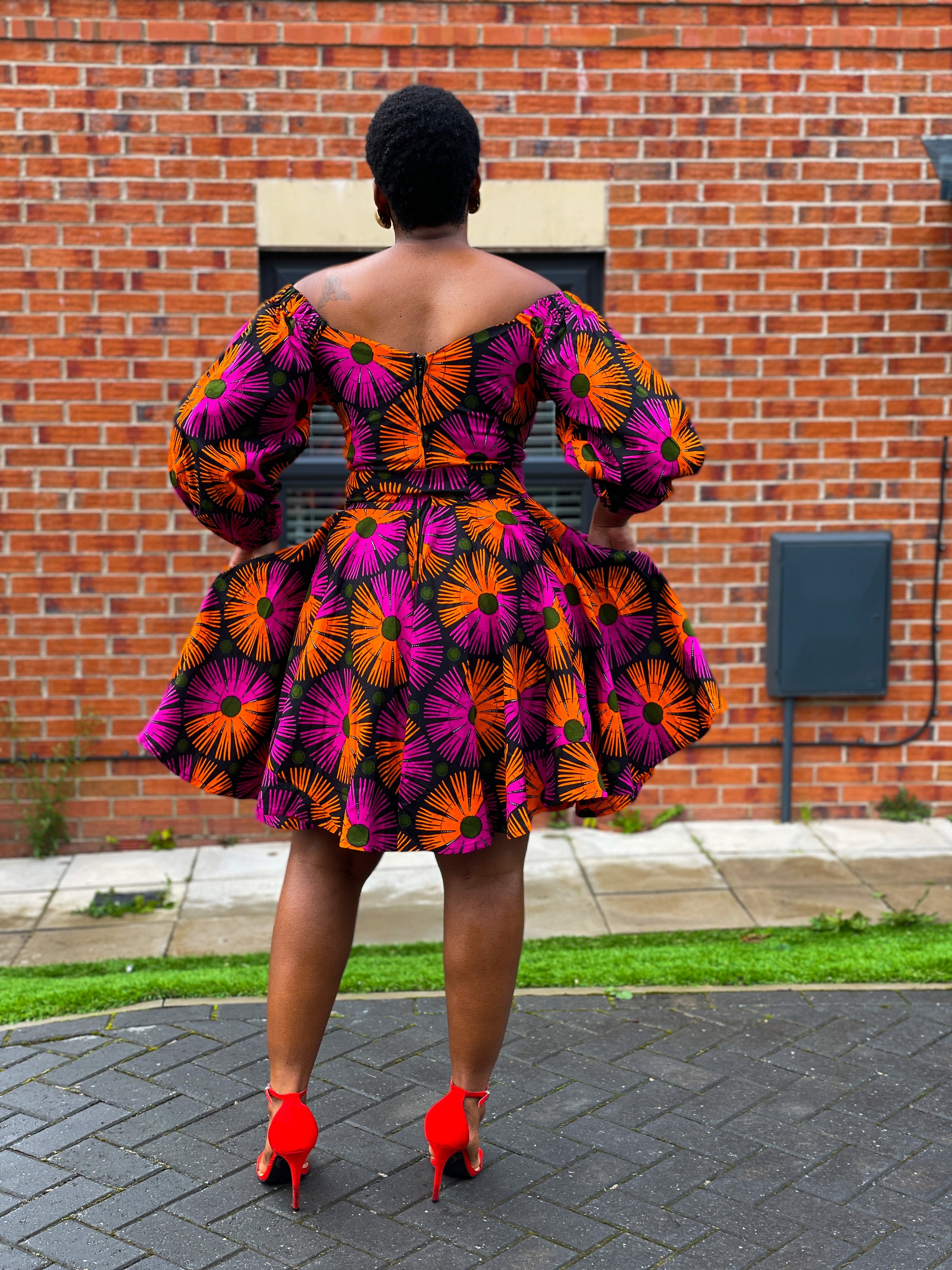 Billie Ankara Midi Dress Pink and Orange African Print –
