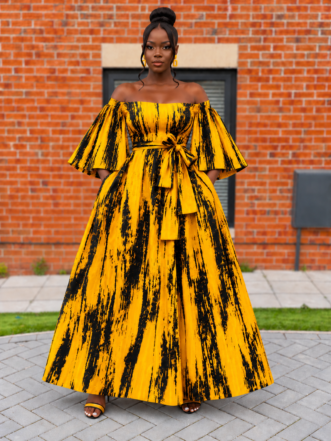 Chika Ankara Off Shoulder Maxi Dress | Yellow and Black