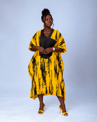 Ella Aso Oke Bubu| yellow and black Print