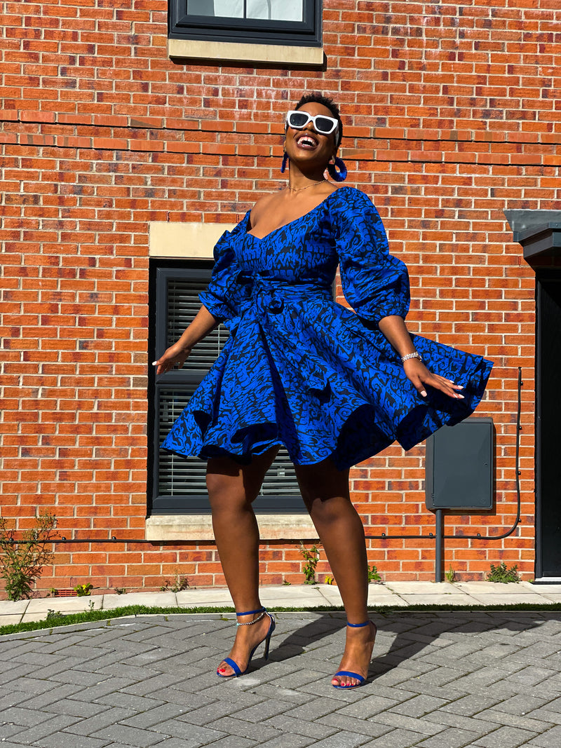 Bianca Ankara Midi Dress | Blue African Print