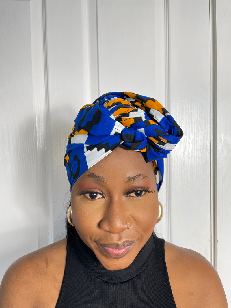 Emilia Blue and Yellow Ankara Headwrap/Scarf