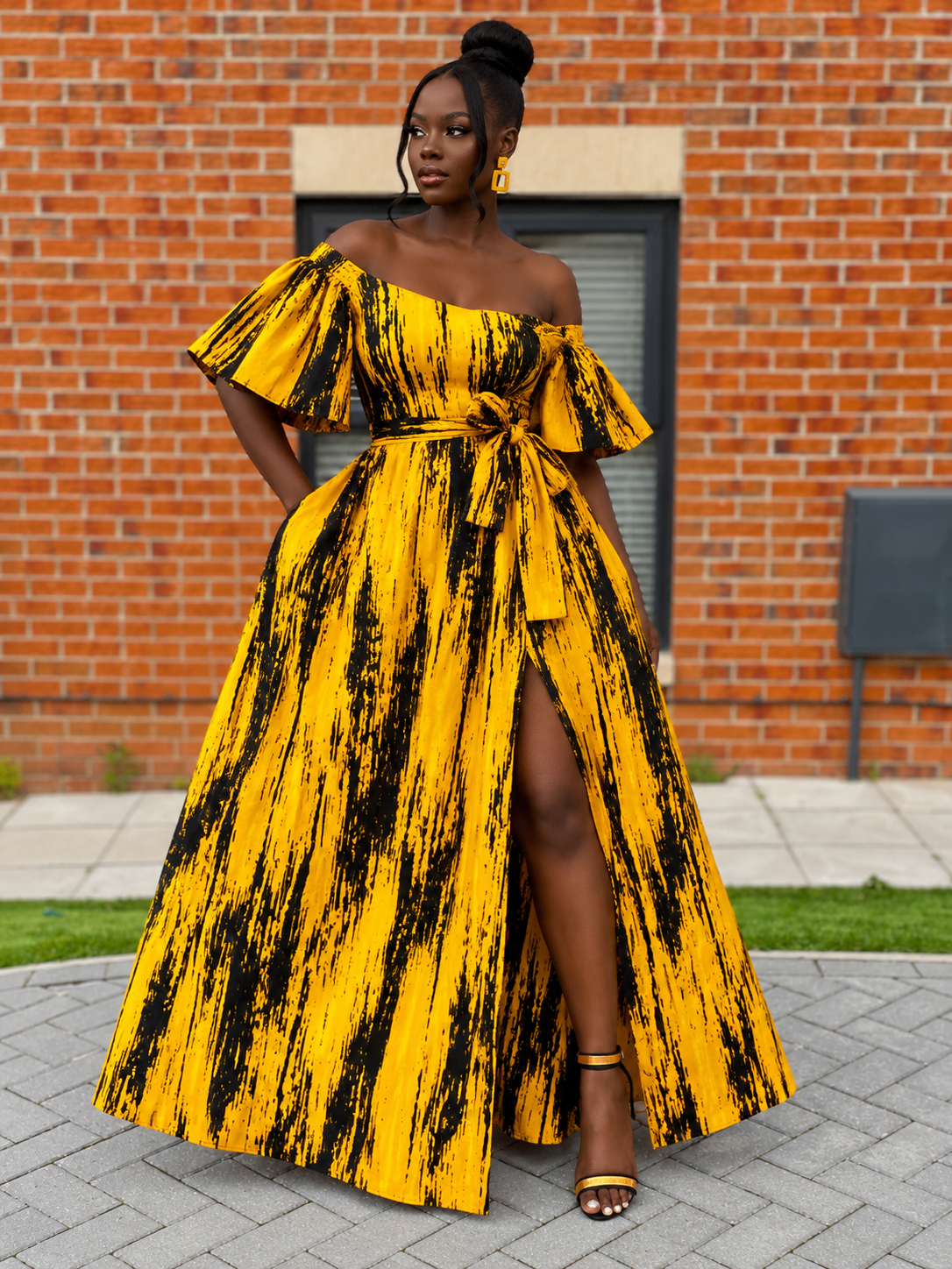 Chika Ankara Off Shoulder Maxi Dress | Yellow and Black