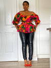 Claire Ankara Peplum Top | Pink Multicoloured African Print