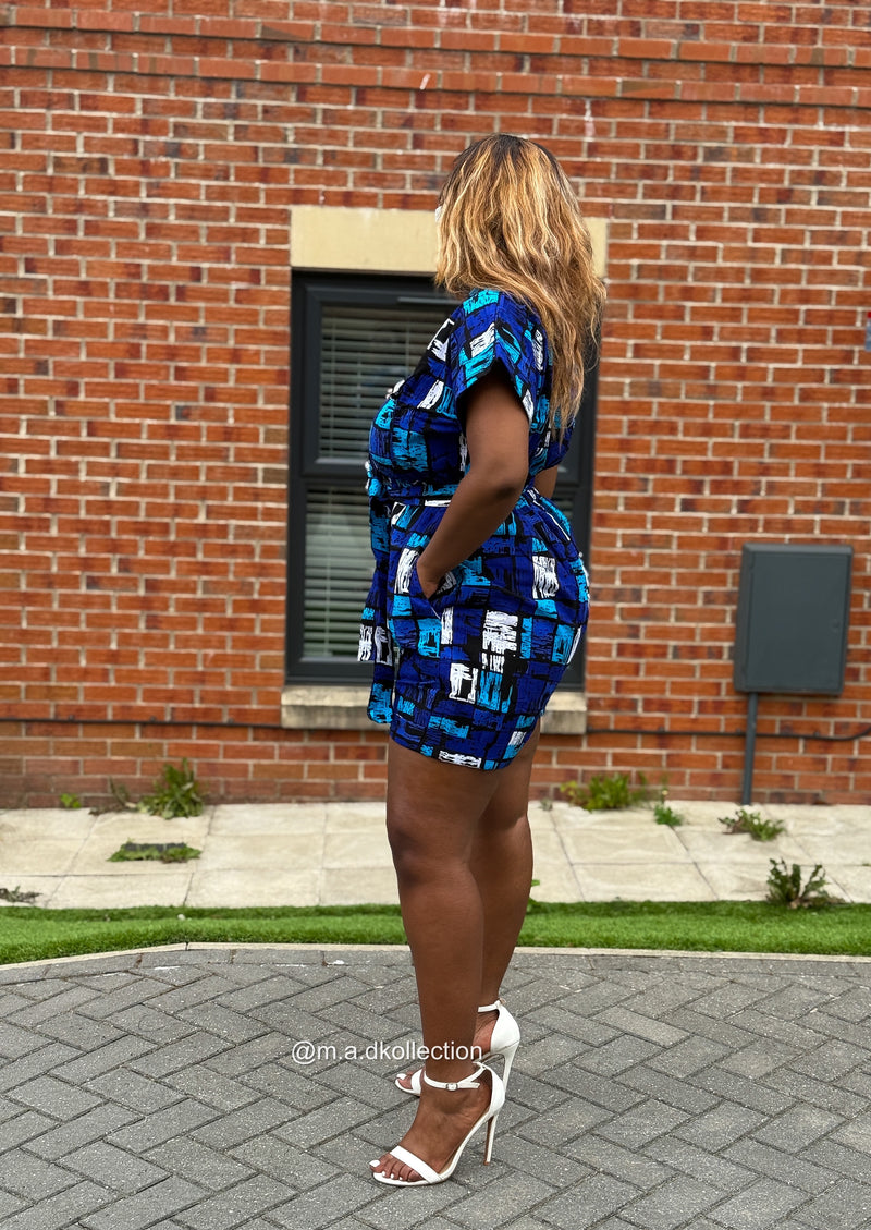 Temi Playsuit | Blue & White Print