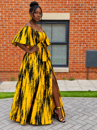 Chika Ankara Off Shoulder Maxi Dress | Yellow and Black
