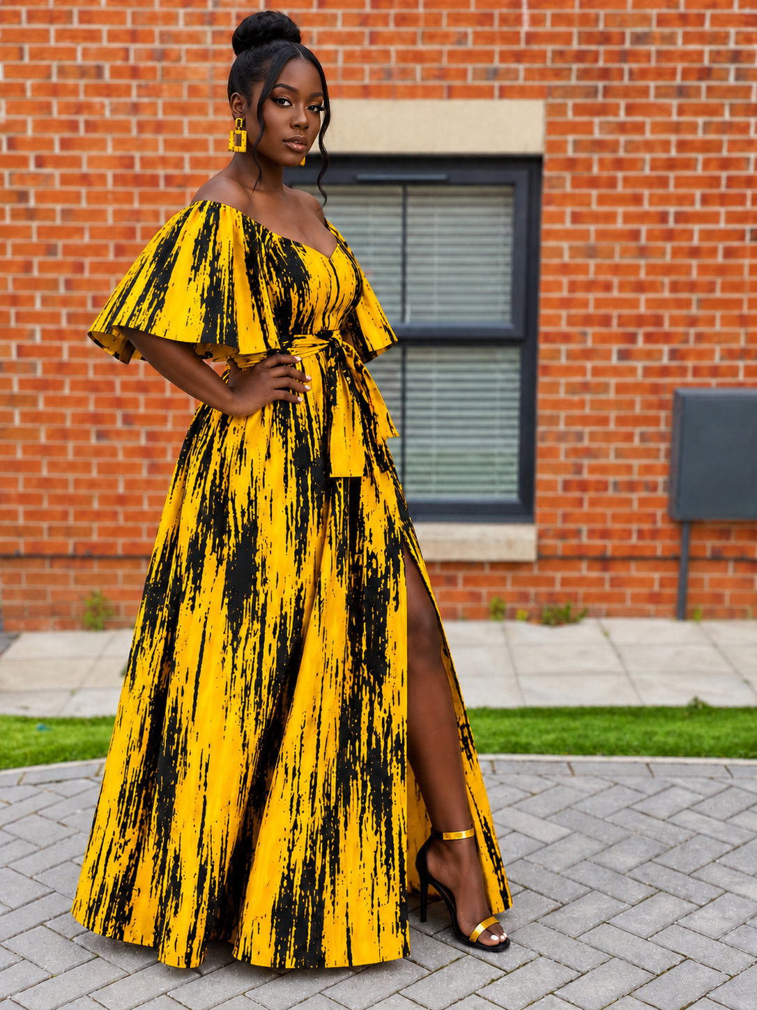 Chika Ankara Off Shoulder Maxi Dress | Yellow and Black