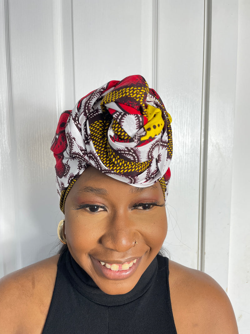 Tara Yellow Red and White Ankara Headwrap/Scarf