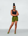 Freky  Ankara High Waisted Shorts | Green African Print