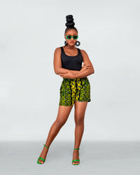 Freky  Ankara High Waisted Shorts | Green African Print