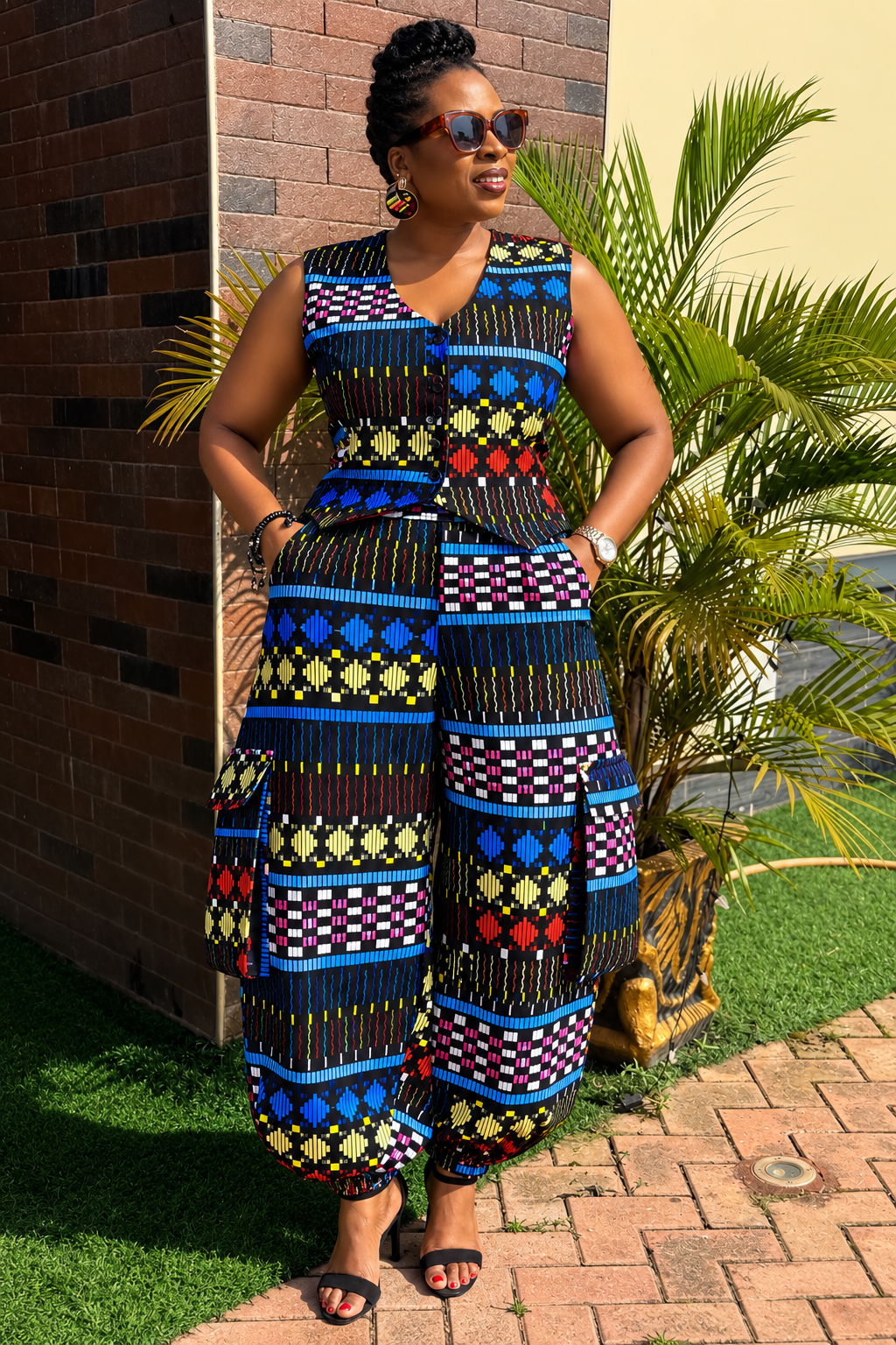 Ene Ankara Sleeveless Vest | multicoloured  African Print