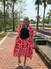 Ese Aso Oke Bubu| Red and White Print