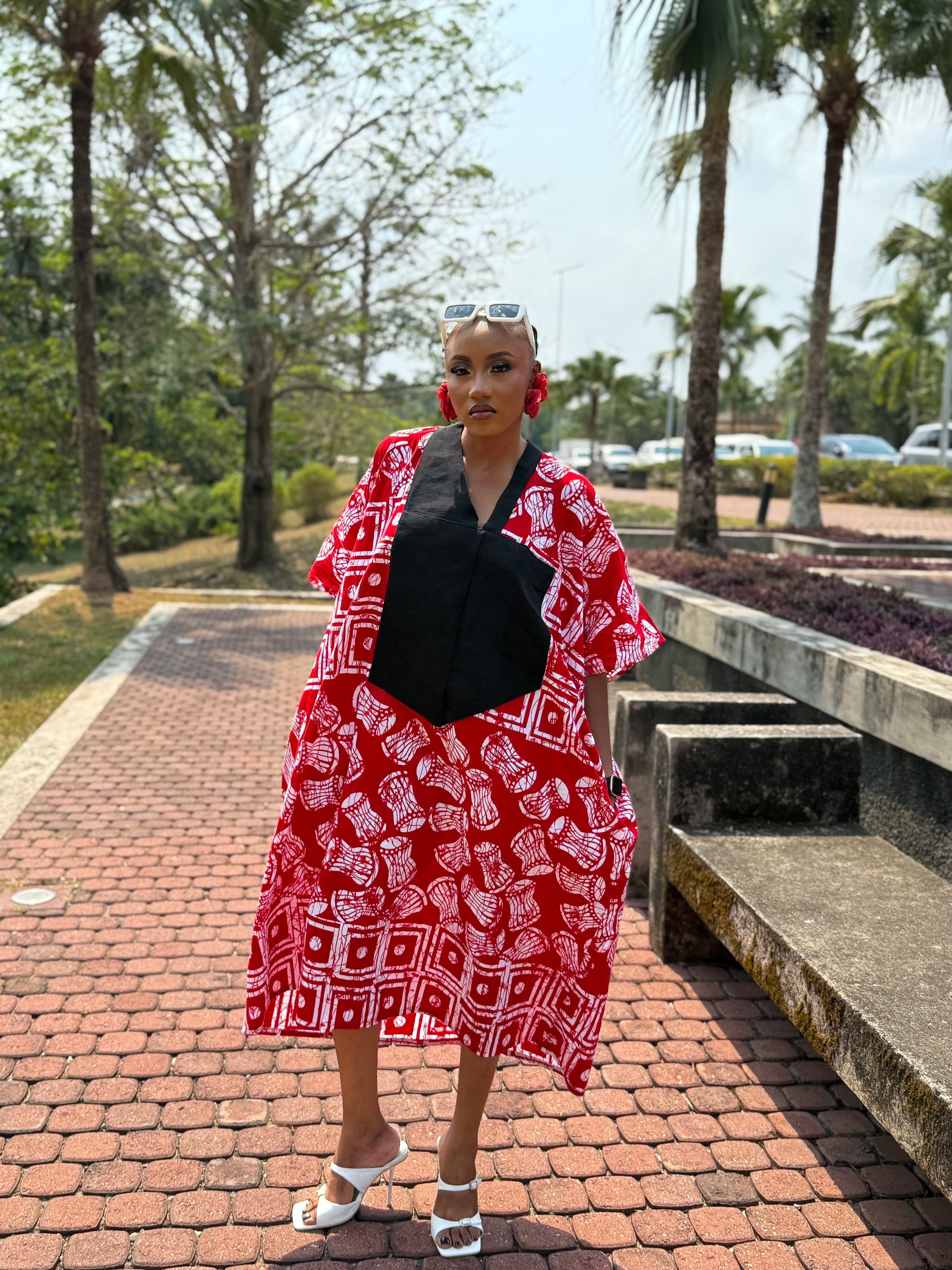 Ese Aso Oke Bubu| Red and White Print