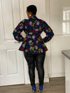 Ciara Ankara Peplum Top | Blue Multicolored African Print