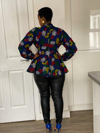 Ciara Ankara Peplum Top | Blue Multicolored African Print
