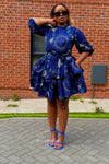 Eliyah Ankara Short flare Dress | Blue African Print