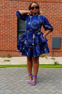 Eliyah Ankara Short flare Dress | Blue African Print