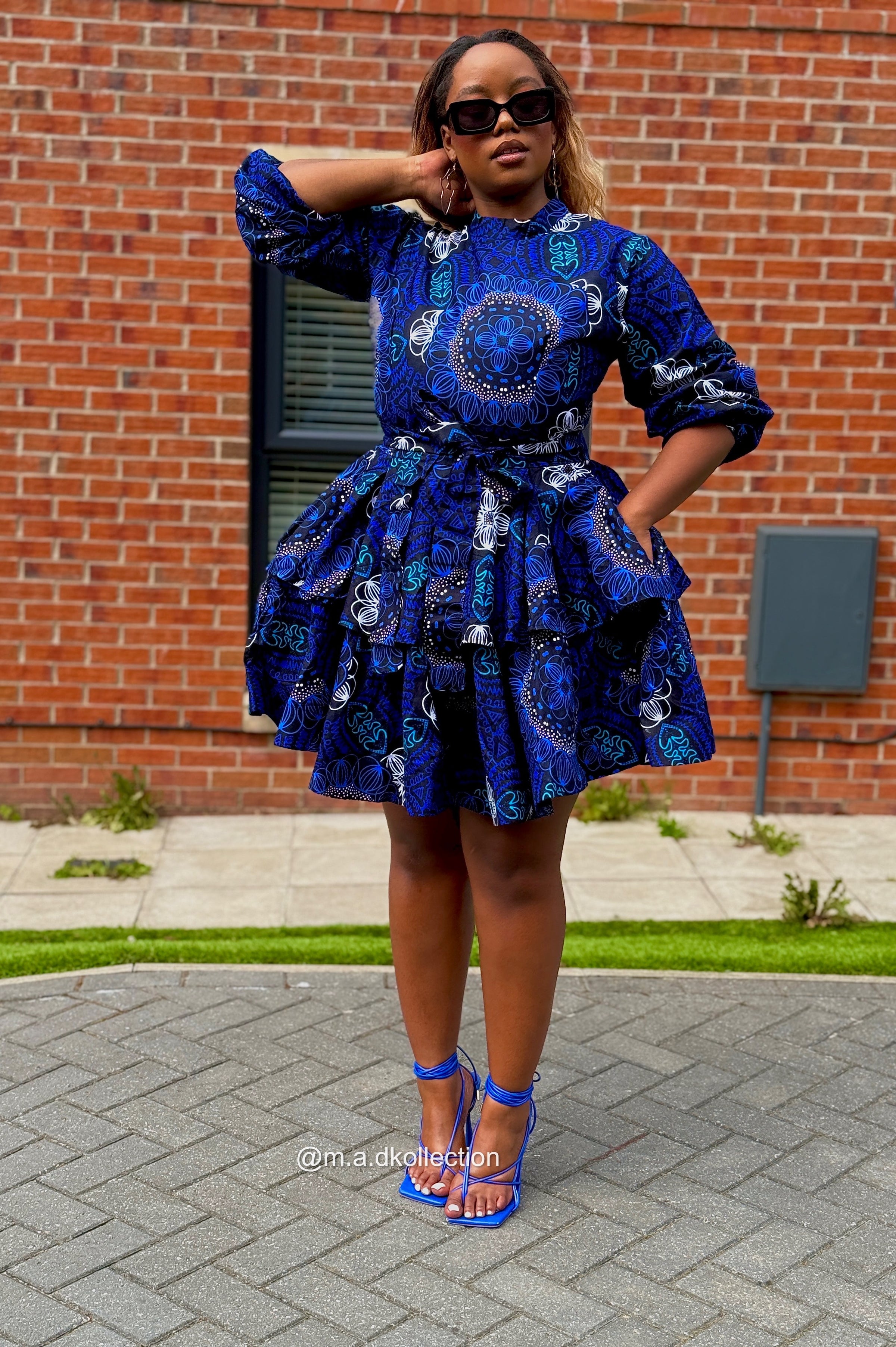 Eliyah Ankara Short flare Dress | Blue African Print