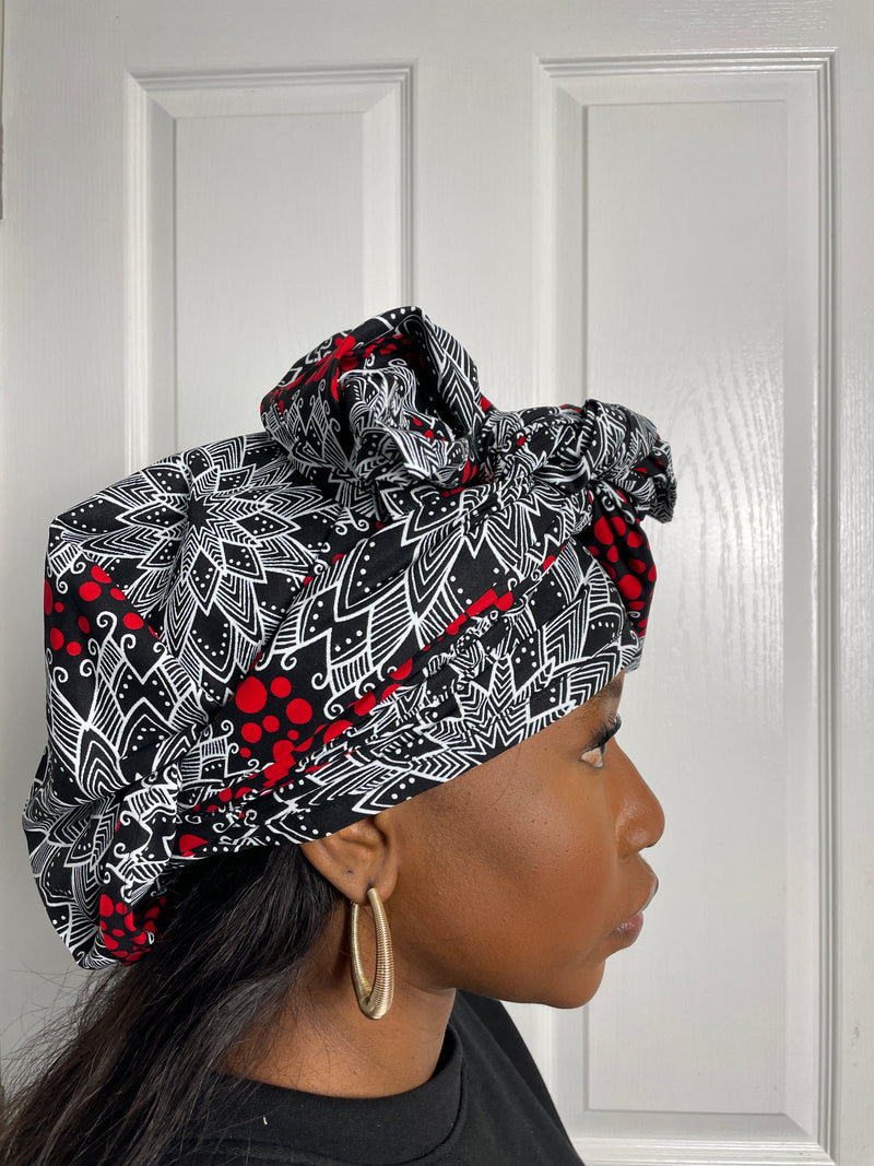 Sandra White and Red Ankara Headwrap/Scarf