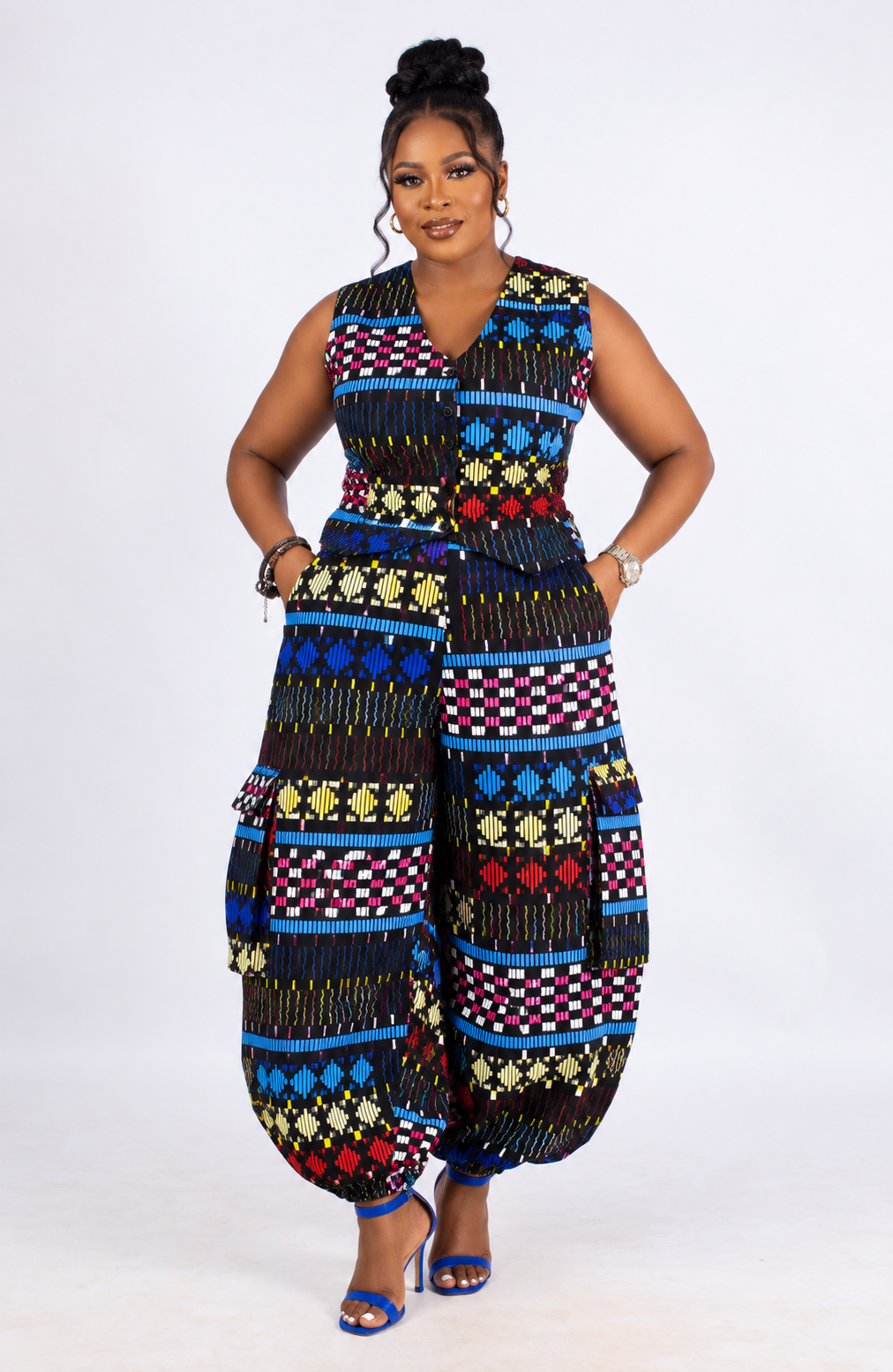 Ene Ankara Sleeveless Vest | multicoloured  African Print