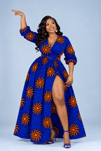 Derin Ankara Maxi Dress | Blue and Orange African Print