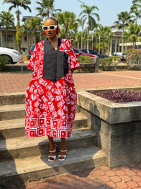Ese Aso Oke Bubu| Red and White Print