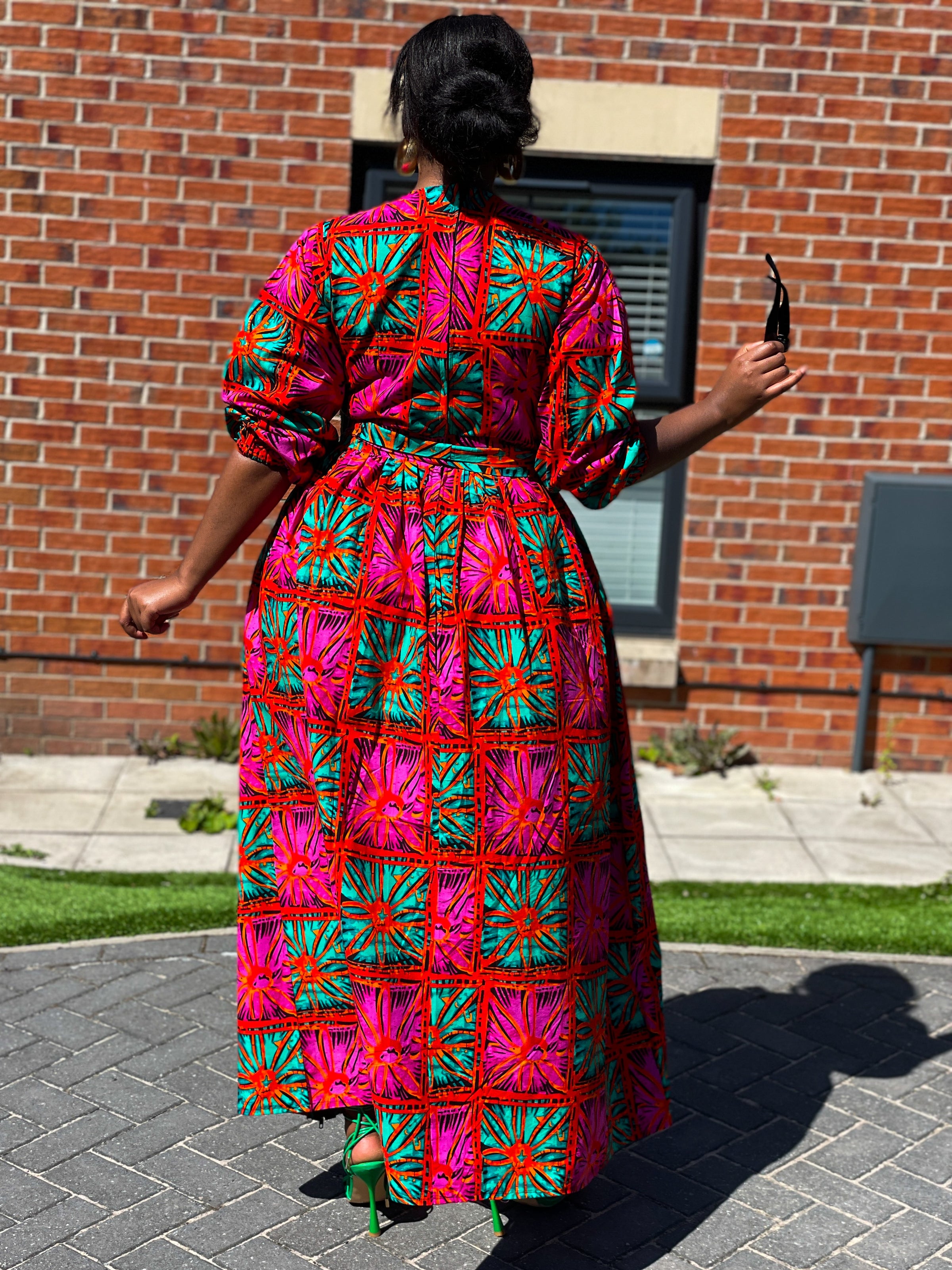 Biston Ankara Maxi Dress | Pink and Green African Print M.A.DKollection Biston Ankara Maxi Dress | Pink and Green African Print M.A.DKollection