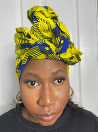 Ana Yellow and Blue Ankara Headwrap/Scarf