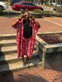 Ese Aso Oke Bubu| Red and White Print