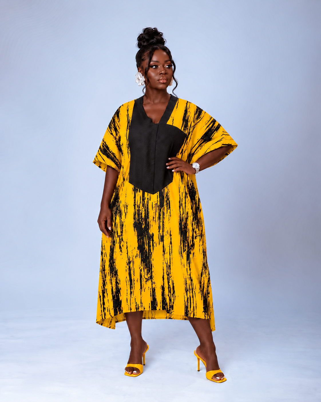 Ella Aso Oke Bubu| yellow and black Print
